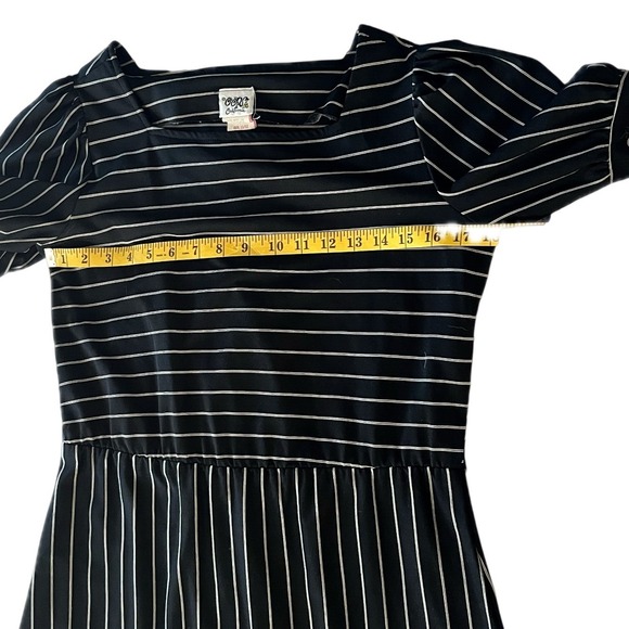 Vintage 70s Oops California Black White Striped Puff Sleeve Midi Dress Sz 11/12 - Picture 6 of 8